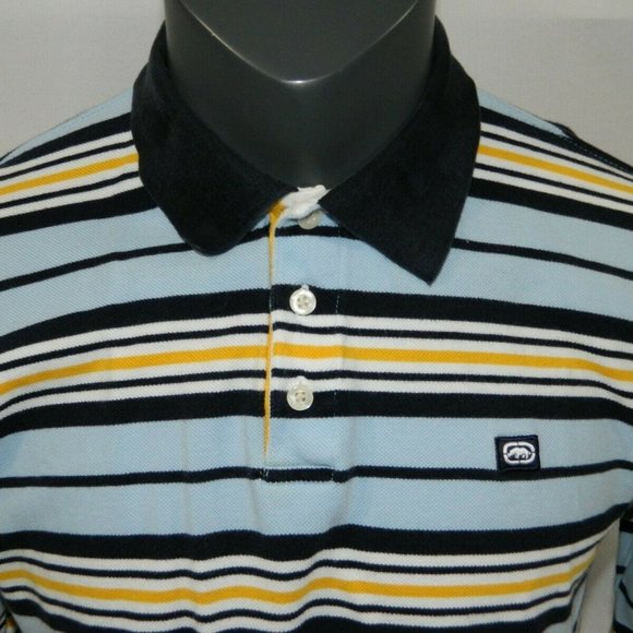ECKO Unlted Mens M Striped  Polo Shirt blue white - Picture 5 of 7